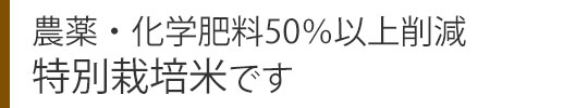 農薬・化学肥料50％以上削減 特別栽培米です