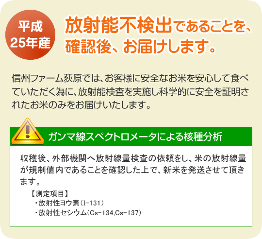 放射能不検出であることを、確認し、お届けします。