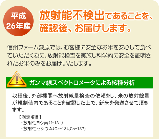 放射能不検出であることを、確認し、お届けします。